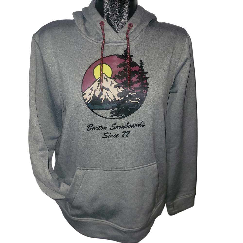 Burton Oak Gray Pullover Hoodie with Mountain Graphic Front Size L